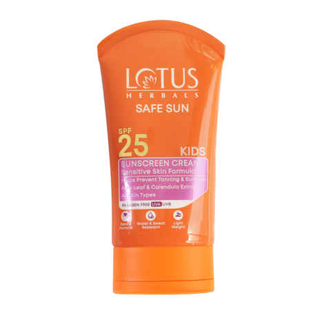 Lotus Herbals Safe Sun KidsA Sunscreen CreamA - Sensitive Skin Formula | SPF 25 | Non Greasy | Sweat & Waterproof | 50 gm