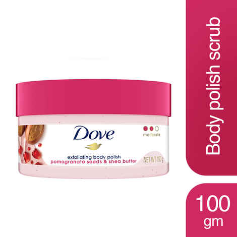 Dove Body Polish Exfoliating Scrub, Moisturizing Shea Butter and Pomegranate Seeds, Nourishes & Conditions Soft Skin, Sulphate Free (100 gm)