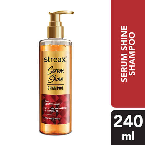 Streax Serum Shine Paraben Free Shampoo for Frizzy and Dry Hair with Silicon Boosters, 240 ml
