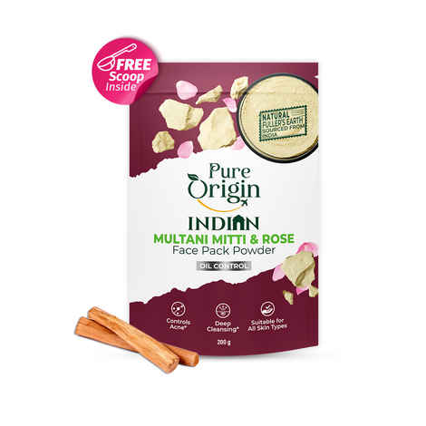 Pure Origin Multani Mitti & Rose Face Pack Powder | Fights Acne | Controls Oil | Cleanses Deeply | Removes Tan | All Skin Types | 200 gm