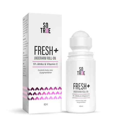 SOTRUE Fresh + Underarm Roll-on With 5% AHA & Vitamin C, Controls Body Odour & Pigmentation, for Radiant Underarms, Helps Reduction in Pigmentation & Hydrates Dry Skin (40 ml)