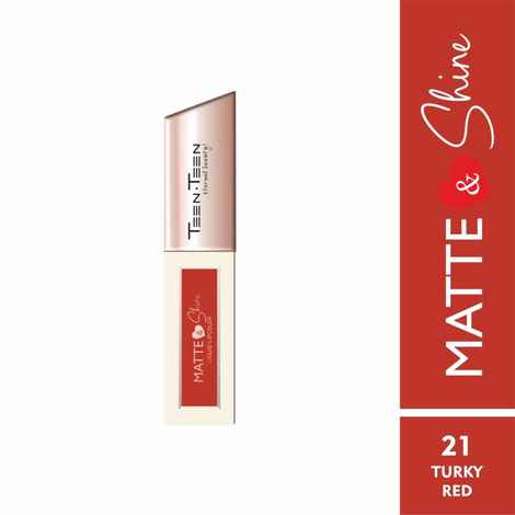 Teen Teen Cosmetics Matte & Shine Liquid Lipcolor Lipstick, Waterproof, Soft Swipe, Longer Stay, Curelty Free, Turky Red , 4 ml
