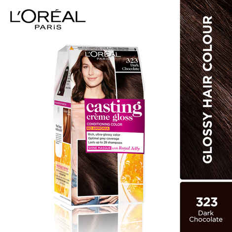 Buy L'Oreal Paris Casting Creme Gloss Conditioning Hair Color - Dark Chocolate 323, 87.5 gm + 72 ml, No Ammonia Formula, 4X Glossy Shine, Provides Optimal Grey Coverage for All Hair Types - Purplle
