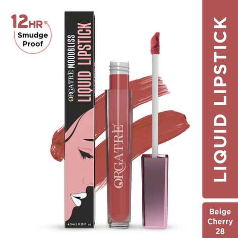 ORGATRE Moodbliss Liquid Lipstick | Long-Lasting, Transfer-Resistant & Hydrating Formula | Vibrant Gloss Finish with Intense Pigmentation | 12-Hour Smudge-Proof | Lightweight & Non-Drying | 4.5 ml, Beige Cherry