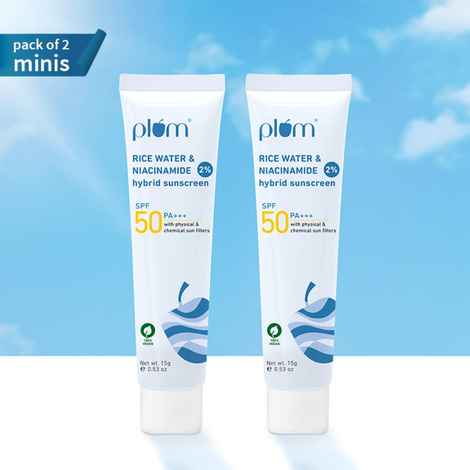 Plum Rice Water & Niacinamide 2% Hybrid Sunscreen (15 gm) Pack of 2
