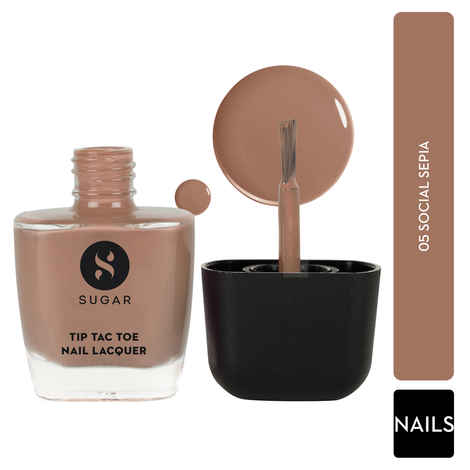SUGAR Cosmetics Tip Tac Toe Nail Lacquer Classic | Long-lasting, 100% Chip-resistant & Glossy Finish | 9 ml - 05 Social Sepia