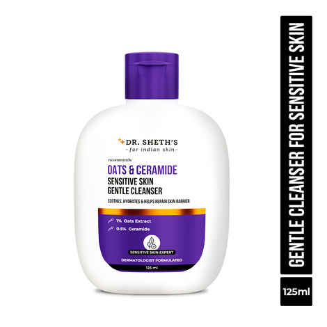 Dr Sheth's Oat & Ceramide Sensitive Skin Gentle Cleanser|For Delicate Irritated Skin| pH Balance, Daily Use Non-Drying Cleanser To Hydrate, Soothe & Restores Skin Barrier|Cleans Dirt, Oil & Make-Up|Paraben, Dye & Fragrance|For Men & Women - 125 ml