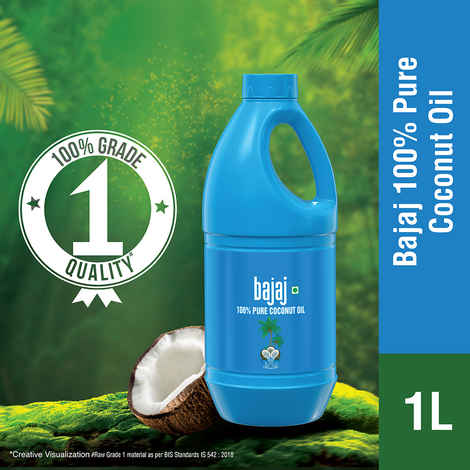 Bajaj 100% Pure Coconut Oil 1 litre | Made with Premium Grade 1 Quality Coconuts