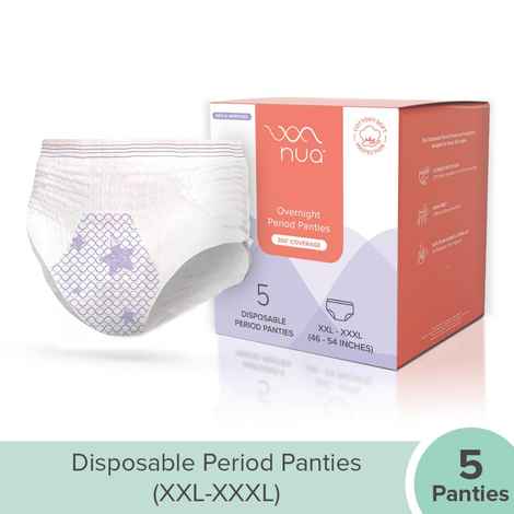 Nua Overnight Period Panties for Women | 360 degree coverage | For Heavy Flow - XXL-XXXL | Unscented | 5 Disposable Period Panties | Upto 0% Leakage, 5 pcs
