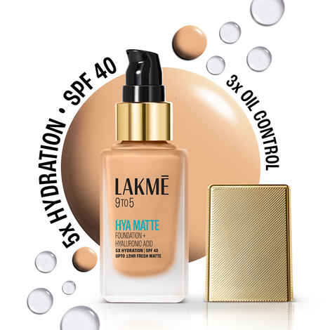 Lakme 9to5 Hya Matte Foundation + Hyaluronic Acid, 5X Hydration, SPF 40, Upto 12 Hrs Matte Finish, Cool Rose - 25 ml