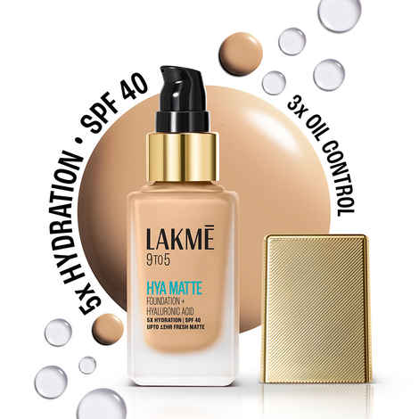 Lakme 9to5 Hya Matte Foundation + Hyaluronic Acid, 5X Hydration, SPF 40, Upto 12 Hrs Matte Finish, Neutral Light - 25 ml