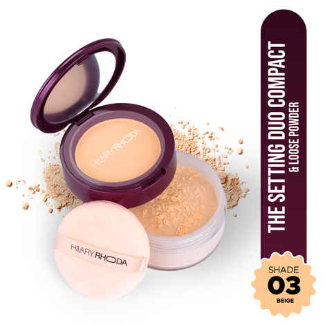 Hilary Rhoda The Setting Duo Compact & Loose Powder | 2-in-1 Compact & Loose Powder | | Matte Finish | Blends Effortlessly | Oil Control Compact | 32 gm (Beige | Shade 03)
