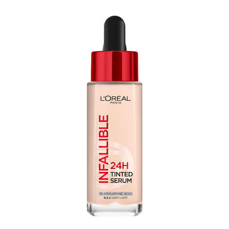 L’Oreal Paris Infallible 24H Tinted Serum Foundation, Light-weight Coverage, Dewy & Radiant Finish, Transfer-proof, 0.5-2 Very Light, 30 ml