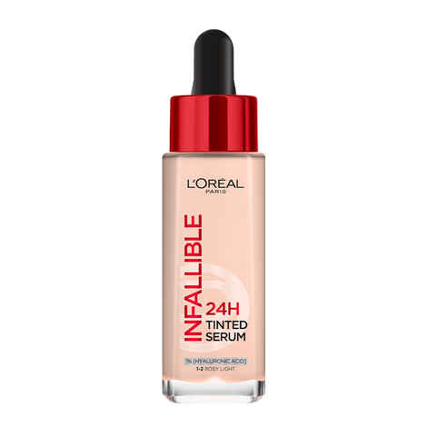 L’Oreal Paris Infallible 24H Tinted Serum Foundation, Light-weight Coverage, Dewy & Radiant Finish, Transfer-proof, 1-2 Rosy Light, 30 ml