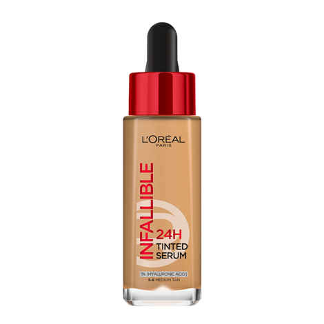L’Oreal Paris Infallible 24H Tinted Serum Foundation, Light-weight Coverage, Dewy & Radiant Finish, Transfer-proof, 5-6 Medium - Tan, 30 ml