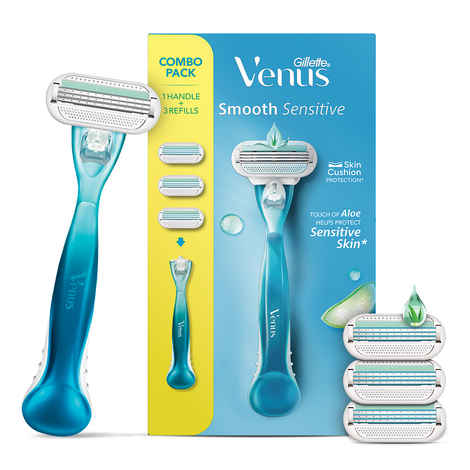 Gillette Venus Smooth Combo pack | Razor plus 2 refills | Aloe vera smooth 1 pc
