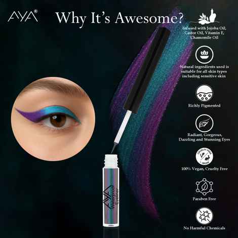AYA Waterproof Holographic Eyeliner, Mermaid, 1.6 ml | Shimmery Finish| Monochrome Effect | Jojoba Oil, Castor Oil, Vitamin E, Chamomile Oil