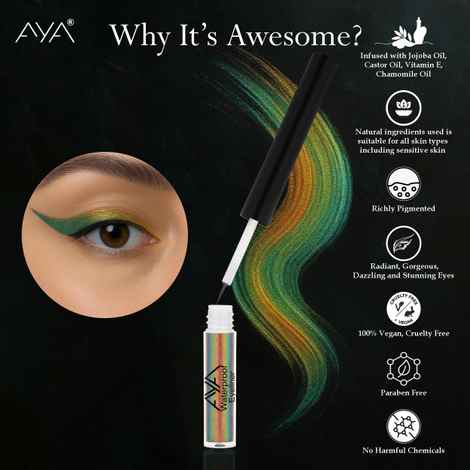 AYA Waterproof Holographic Eyeliner, Galaxy, 1.6 ml | Shimmery Finish| Monochrome Effect | Jojoba Oil, Castor Oil, Vitamin E, Chamomile Oil