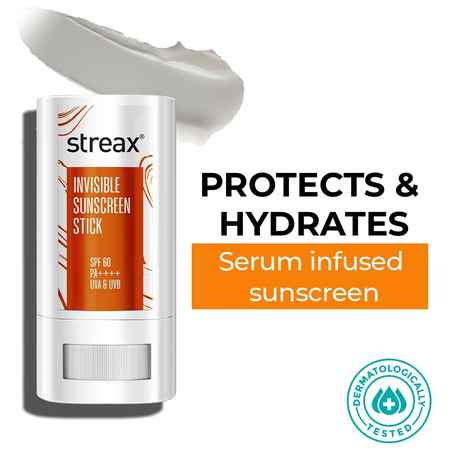 Streax Sunscreen Stick SPF 60 PA++++|Broad-Spectrum UV Care|Travel-Friendly & Fuss-Free Application 20 gm