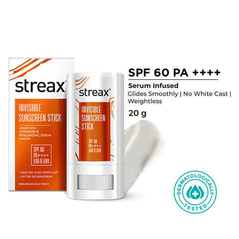 Streax Sunscreen Stick SPF 60 PA++++|Broad-Spectrum UV Care|Travel-Friendly & Fuss-Free Application 20 gm