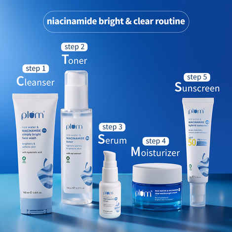 Buy Plum Niacinamide complete Routine (Face Wash 100 ml + Toner 150 ml + Sunscreen 50 gm + Moisturizer 50 gm + Serum 15 ml) - Purplle