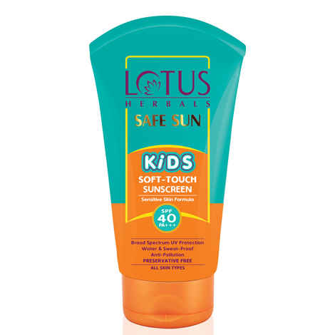 Buy Lotus Herbals Safe Sun Kids Soft-Touch Sunscreen | SPF 40 | PA+++ | Waterproof & Sweatproof | Preservative Free | Anti Pollution | All Skin Types | 80 gm - Purplle