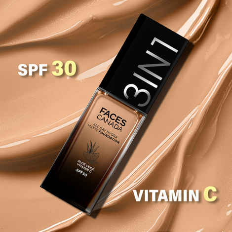 FACES CANADA All Day Hydra Matte Foundation | 3-in-1 Foundation + Moisturizer + SPF30 | 10HR Long Wear | Buildable Coverage | Soft Sand 041, 30 ml