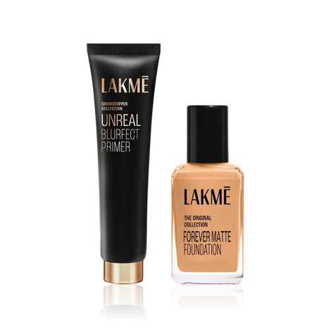 Lakme Primer & Blur Duo (Unreal Blurfect Primer 10 gm + Forever Matte Foundation 27 ml – Natural Marble) Combo of 2