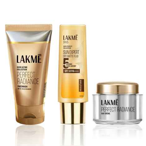 Lakme Radiance Protect Kit (Lakme Perfect Radiance Brightening Facewash |50 gm + Sun Expert Dry Matte Fluid SPF 50++++ |50 ml + Perfect Radiance Brightening Day Cream| 50 gm Combo of 3