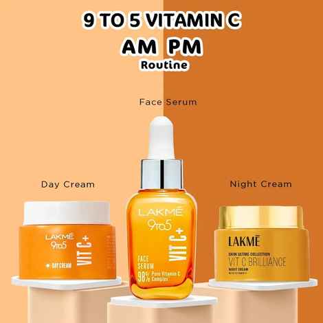 Lakme 9 to 5 Vitamin C Night Cream 50 gm + Facial Serum With 98% Pure Vitamin C 15 ml + Vitamin C+ Day Cream 50 gm, Combo of 3
