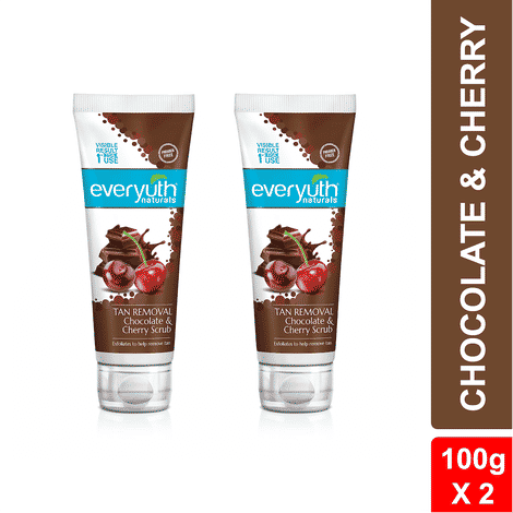 Everyuth Naturals Tan Removal Chocolate & Cherry Scrub | D Tan, Detoxify & Cleanse | Paraben Free | Antioxidant Choco & Multi-Vitamin Cherries | For Oily, Dry, Normal, Combination & Sensitive Skin - 100 gm (Pack of 2)