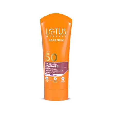 Buy Lotus Herbals Safe Sun Uv Screen Mattegel Ultra Soothing Sunscreen | PA+++ | SPF 50 | Matte Look | Oil Control | For Normal to Oily Skin | 100 gm - Purplle