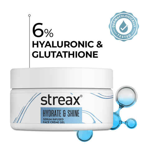 Buy Streax Hydrate & Shine Serum Infused Face Cream Gel, 50 gm with 6% Glutathione & Hyaluronic Acid Complex - Purplle
