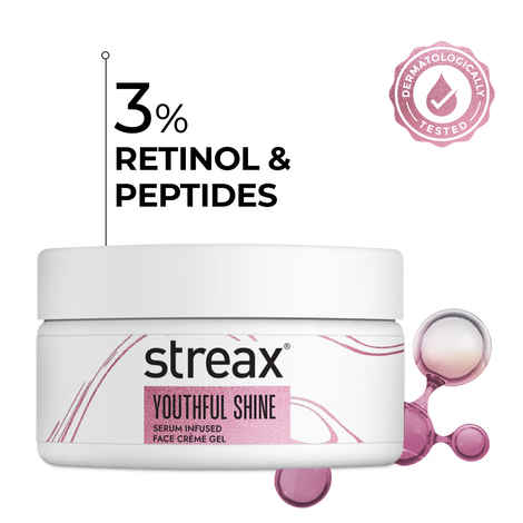 Buy Streax Youthful Shine Serum Infused Face Cream Gel, 50 gm with 3% Retinol & Peptides Complex - Purplle