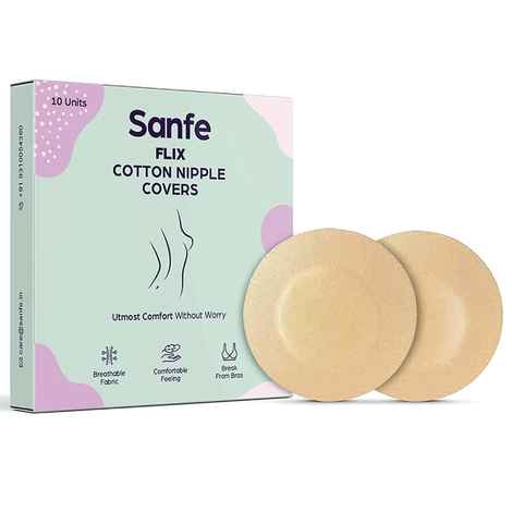 Sanfe Flix Cotton Nipple Covers, 10 Breathable Nipple Pasties, No Show Bra For Women, Skin Friendly, disposable - 10 Units