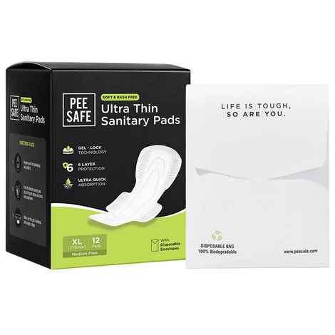 Pee Safe Ultra Thin Cottony Soft & Rash Free Sanitary Pads - XL ( 12 Pads)