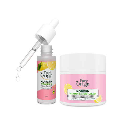 Pure Origin Korean Vitamin C Brightening Face Serum (30 ml) & Vit C Gel Moisturizer (100 gm) Combo of 2 | Fades Dark Spots, Pigmentation & Corrects Skin Tone | For All Skin Types