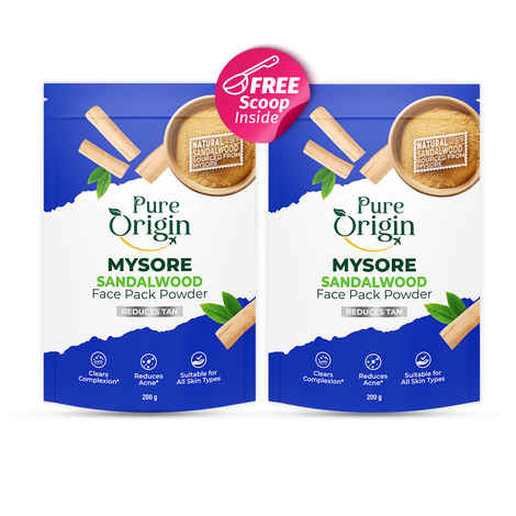 Pure Origin Mysore Sandalwood Face Pack Powder | Reduces Acne | Removes Tan | Deep Exfoliation | All Skin Types |(Pack of 2) 400 gm