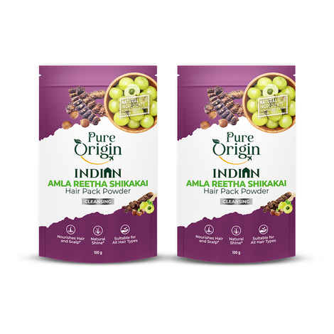 Pure Origin Indian Amla Reetha Shikakai Hair Pack Powder | Natural Hair Cleanser | Nourishes Hair & Scalp | Enhances Shine (Pack of 2) 200 gm