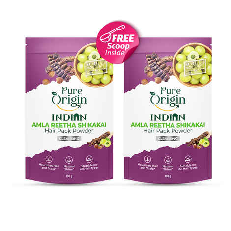 Pure Origin Indian Amla Reetha Shikakai Hair Pack Powder | Natural Hair Cleanser | Nourishes Hair & Scalp | Enhances Shine (Pack of 2) 200 gm