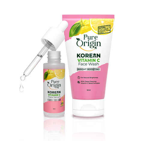 Pure Origin Korean Vitamin C Gel Face Wash (150 ml) & Brightening Face Serum (30 ml) Combo of 2 | Removes Oil & Dirt | Reduces Spots & Dullness For Visibly Bright Skin | For All Skin Types