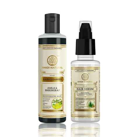 Khadi Natural Anit-Hair Fall Routine Combo (A mla & Bhringraj Hair Cleanser 210 ml | Herbal Serum 50 ml)