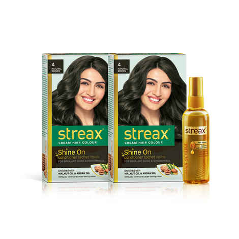 Streax Hair Colour Natural Brown + Streax Walnut serum 45 ML