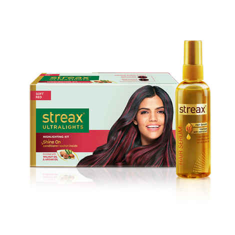 Buy Streax Hair Serum vitalised with Walnut Oil + Streax Ultralights Highlighting Kit- Soft Red (100 ml + 80 ml) - Purplle