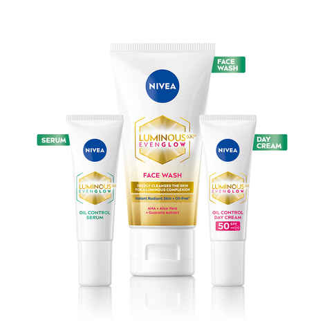Buy NIVEA Luminous Serum + Face Wash + Day Cream Even Glow Travel Size Skincare Regime Kit (Combo of 3) - Purplle