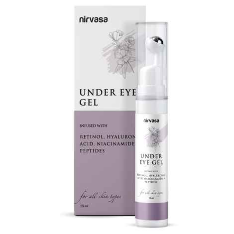 Nirvasa Under Eye Gel Cream with Roll On | Enriched with Hyaluronic Acid, Peptides & More| Helps to Reduce Dark Circles & Puffy Eyes| Restores Moisture Loss | For all Skin Types | 15 ml