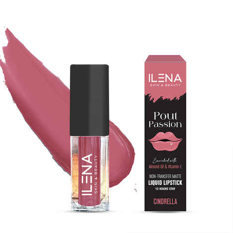 Ilena Pout Passion Non-Transfer Matte Liquid Lipstick, Cindrella Shade, 12 Hours Stay, Enriched With Almond Oil And Vitamin Eand Vitamin E, Natural, No Mineral Oil, Paraben & Cruelty Free (4 ml)