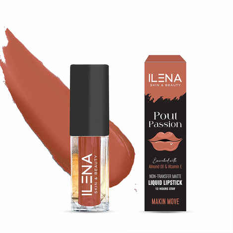 Ilena Pout Passion Liquid Lipstick, Non-Transfer Matte, 12 Hours Stay, Makin Move Shade, Enriched With Almond Oil And Vitamin E, Natural, No Mineral Oil, Paraben & Cruelty Free (4 ml)