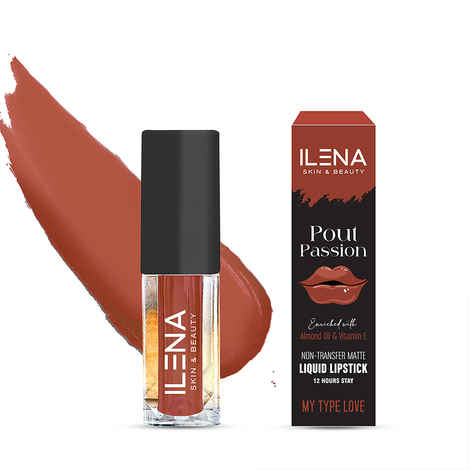 Ilena Pout Passion Non-Transfer Matte Liquid Lipstick, My Type Love, 12 Hours Stay, Enriched With Almond Oil And Vitamin E And Vitamin E, Natural, No Mineral Oil, Paraben & Cruelty Free (4 ml)