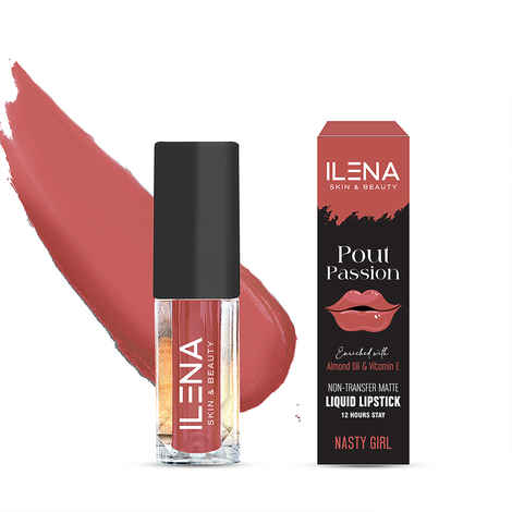 Ilena Pout Passion Non-Transfer Matte Liquid Lipstick, Nasty Girl Shade, 12 Hours Stay, Enriched With Almond Oil And Vitamin E And Vitamin E, Natural, No Mineral Oil, Paraben & Cruelty Free (4 ml)